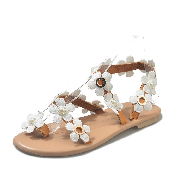 Flower sandals women's flat shoes summer new wild Korean version of the Roman women's shoes fairy wind ins tide