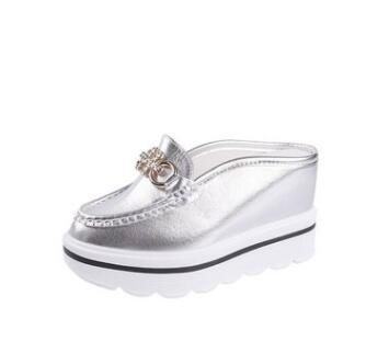 Summer new product Baotou high-heeled slippers female wedge with thick bottom half drag inside increased muffin sandals fashion women's shoes