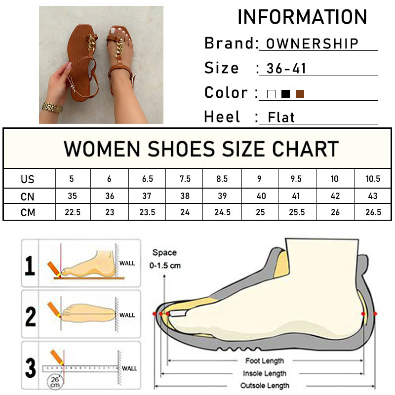 Summer European And American Square Hood Toe Metal Chain Tendon Bottom Women's Sandals 43 Foreign Trade Cross-Border