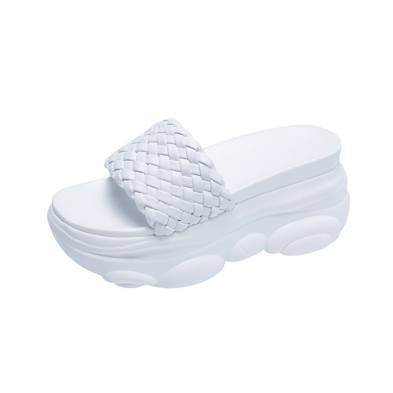 Bear Sandals And Slippers Women's Summer New Korean Fashion Woven Thick-Soled Muffin Flat-Shaped High-Heeled Slippers Women