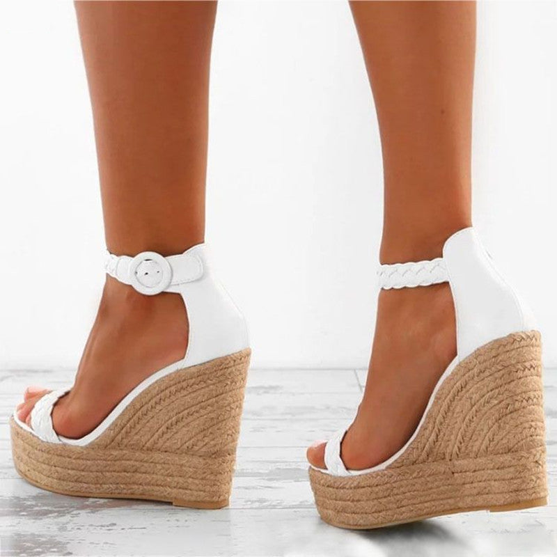 Spring Summer Foreign Trade Large Size Wedge Hemp Rope Ladies Flat Sandals