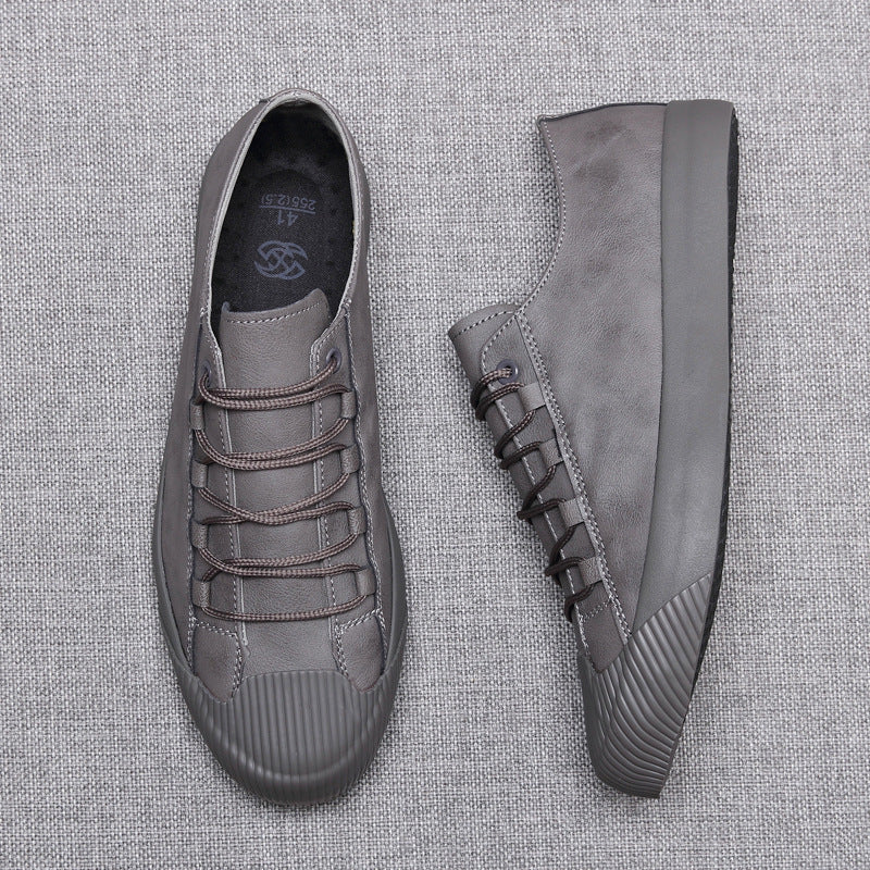 Leather Casual Shoes Korean Breathable Black Lace-up Sneaker Shoes
