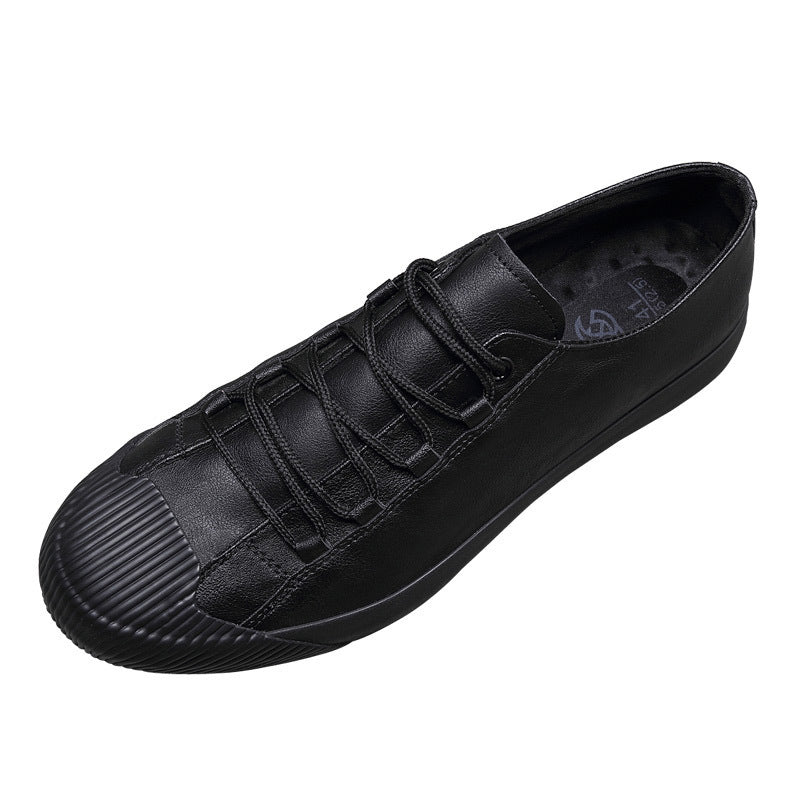 Leather Casual Shoes Korean Breathable Black Lace-up Sneaker Shoes