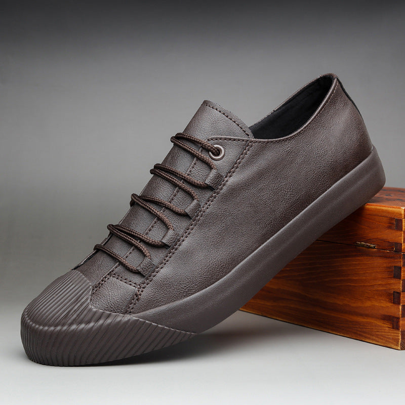 Leather Casual Shoes Korean Breathable Black Lace-up Sneaker Shoes