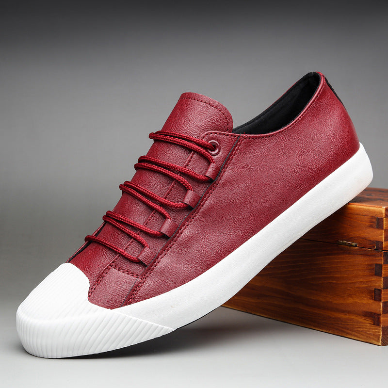 Leather Casual Shoes Korean Breathable Black Lace-up Sneaker Shoes