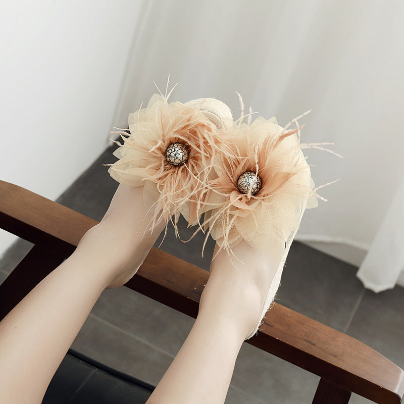 Summer thick bottom slope with Korean version of the big flower flip flops sandals
