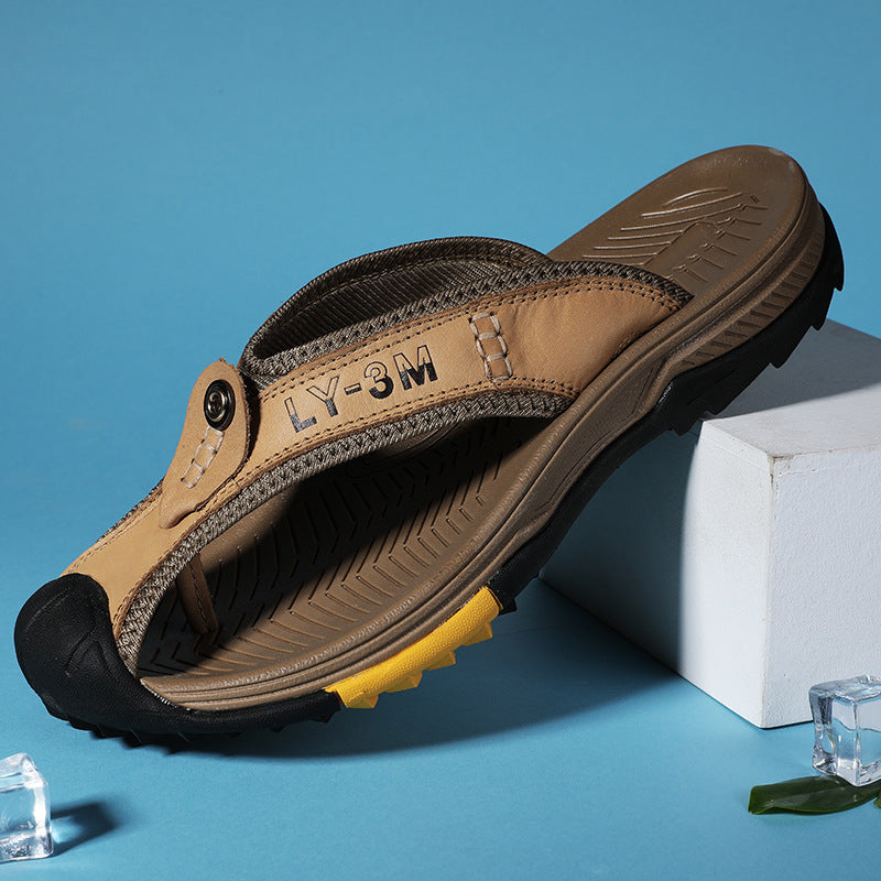 Casual Leather Slippers Men's Summer Beach Shoes Outdoor Sports Sandals 45 Climbing Wading Flip Flops