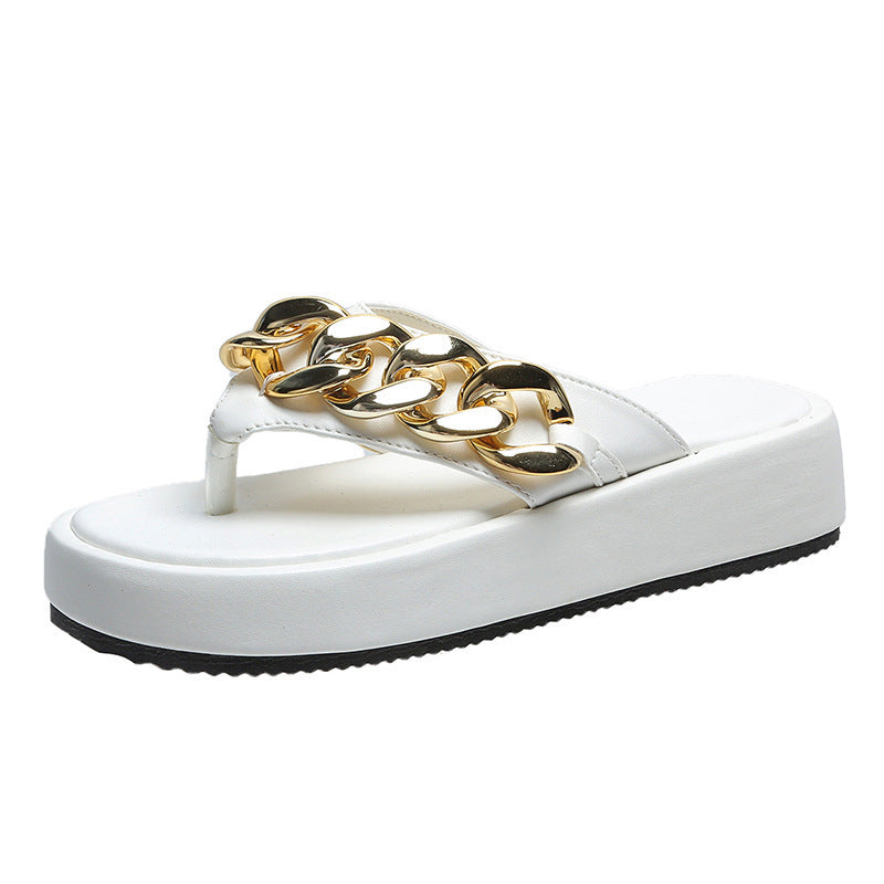 Chain Slippers Summer Fashion Thong Sandals Flip Flops Sponge Cake Platform Large Size Herringbone Shoes