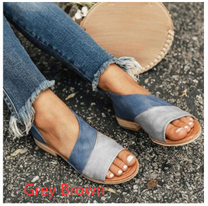 Wish speed sell spring and summer foreign trade fish mouth color matching mouth low square with large size ladies Europe and America sandals