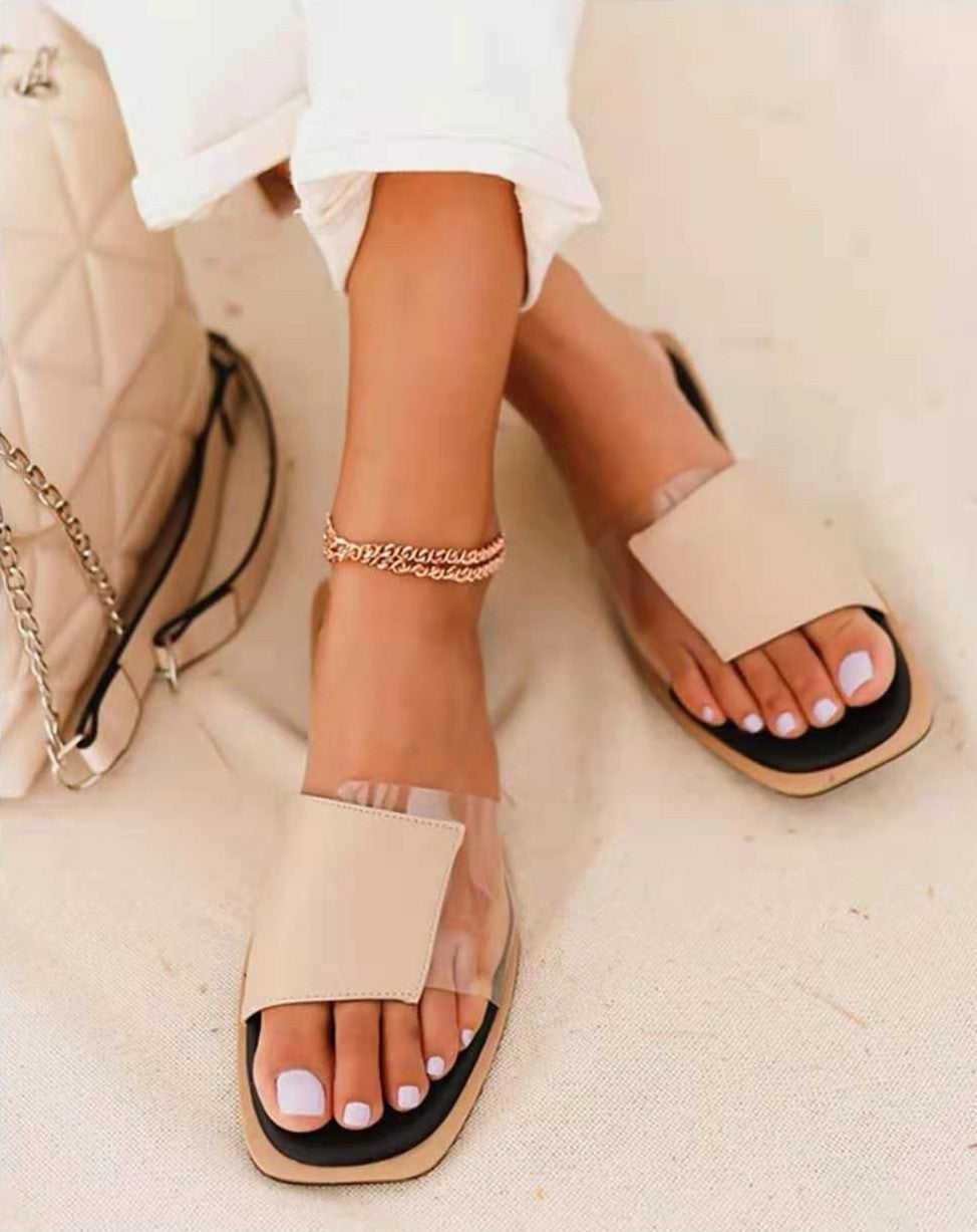 Solid Color Stitching Women's Slippers, Solid Color Flat Shoes, Summer Sandals