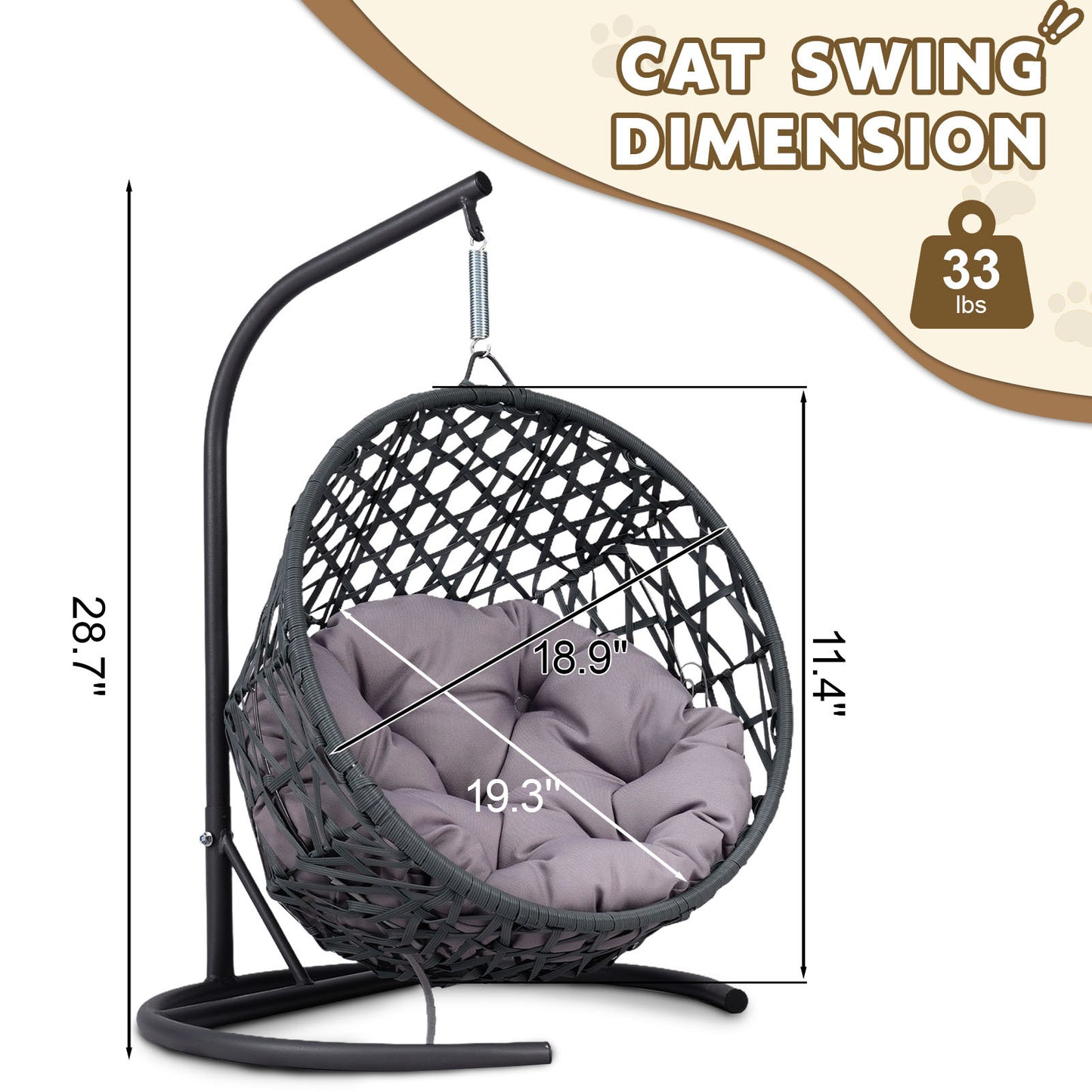 Cat Swing Bed With Stand And Cushion, Rattan Look Cat Egg Chair, Indoor Hanging Swing Cat Bed, Suitable For Cats, Small Dogs And Small Animals, Gray, Prohibited Platform Temu, Shein