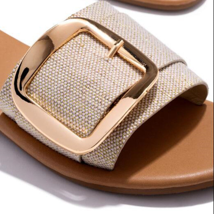 Summer Women's Slippers Buckle Leopard Print Sandals Flat Beach Shoes
