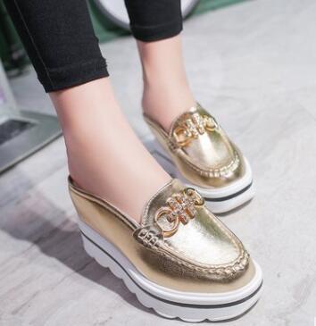 Summer new product Baotou high-heeled slippers female wedge with thick bottom half drag inside increased muffin sandals fashion women's shoes