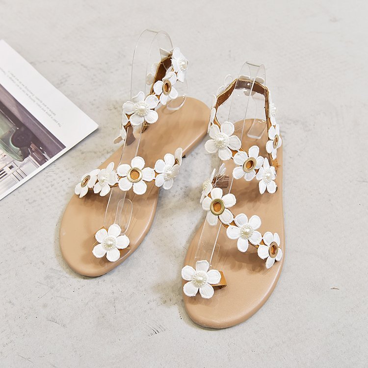 Flower sandals women's flat shoes summer new wild Korean version of the Roman women's shoes fairy wind ins tide