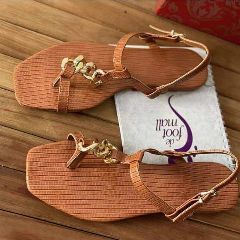 Summer European And American Square Hood Toe Metal Chain Tendon Bottom Women's Sandals 43 Foreign Trade Cross-Border