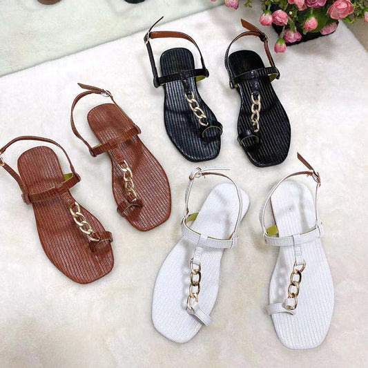 Summer European And American Square Hood Toe Metal Chain Tendon Bottom Women's Sandals 43 Foreign Trade Cross-Border