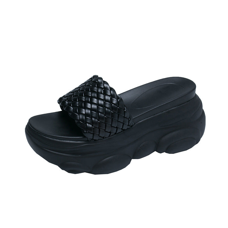 Bear Sandals And Slippers Women's Summer New Korean Fashion Woven Thick-Soled Muffin Flat-Shaped High-Heeled Slippers Women