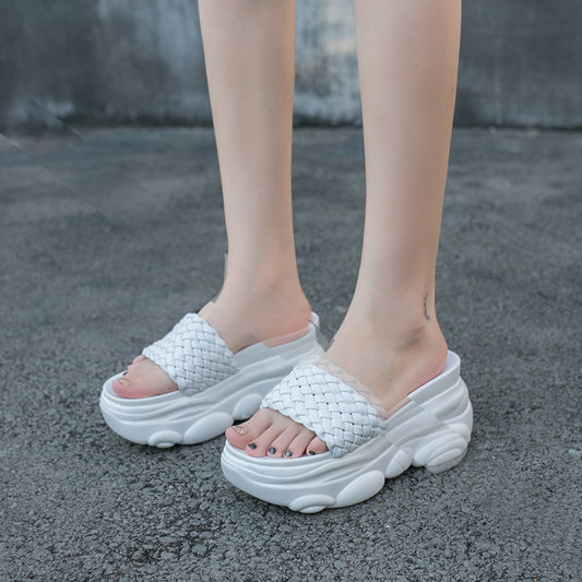 Bear Sandals And Slippers Women's Summer New Korean Fashion Woven Thick-Soled Muffin Flat-Shaped High-Heeled Slippers Women