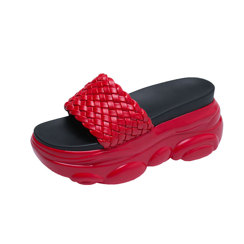Bear Sandals And Slippers Women's Summer New Korean Fashion Woven Thick-Soled Muffin Flat-Shaped High-Heeled Slippers Women