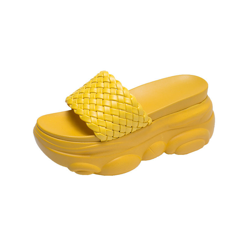 Bear Sandals And Slippers Women's Summer New Korean Fashion Woven Thick-Soled Muffin Flat-Shaped High-Heeled Slippers Women