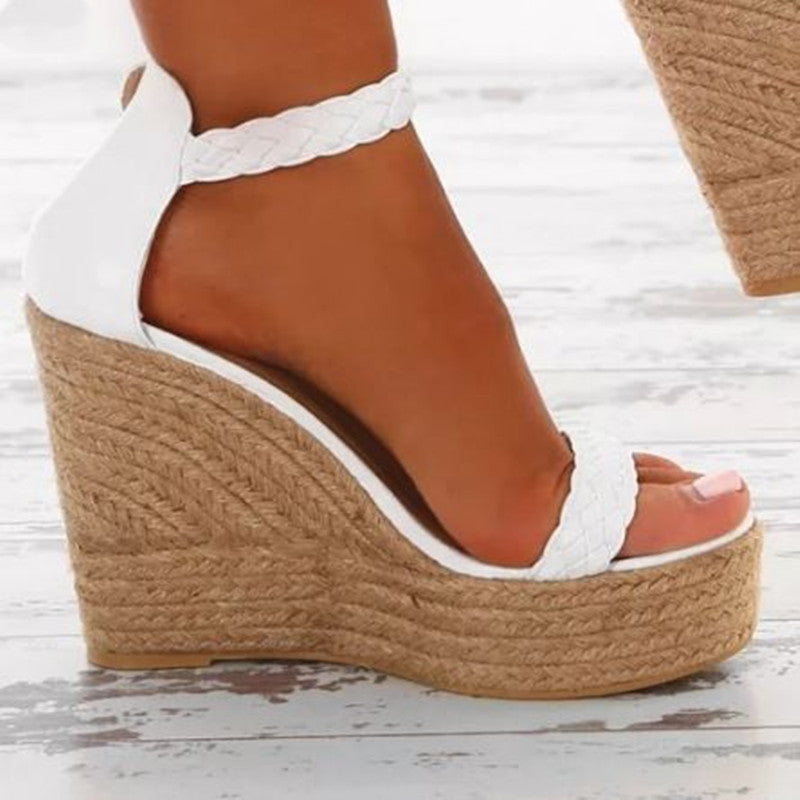 Spring Summer Foreign Trade Large Size Wedge Hemp Rope Ladies Flat Sandals