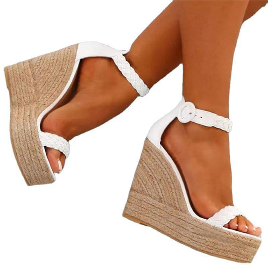 Spring Summer Foreign Trade Large Size Wedge Hemp Rope Ladies Flat Sandals