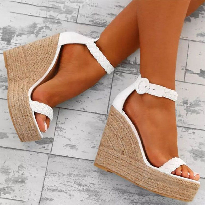Spring Summer Foreign Trade Large Size Wedge Hemp Rope Ladies Flat Sandals