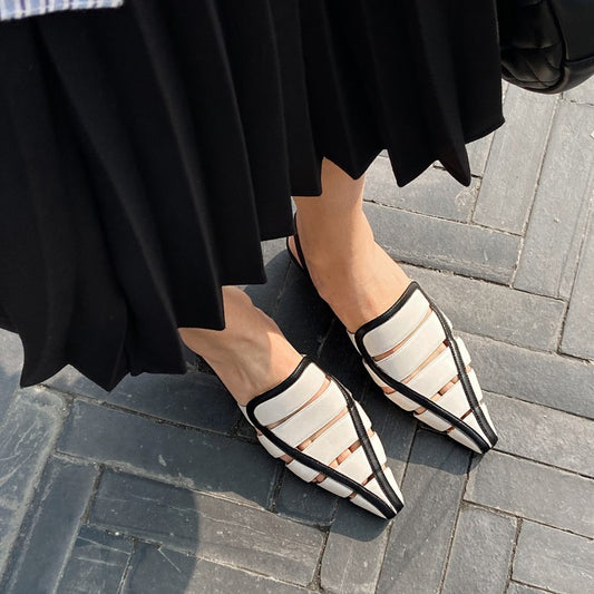 Baotou Sandals Women'S Summer Thick-Heeled Cowhide British Western Style Beige Women'S Shoes