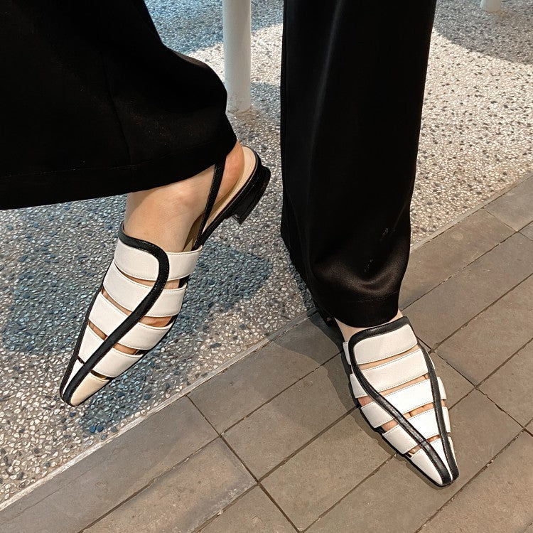 Baotou Sandals Women'S Summer Thick-Heeled Cowhide British Western Style Beige Women'S Shoes