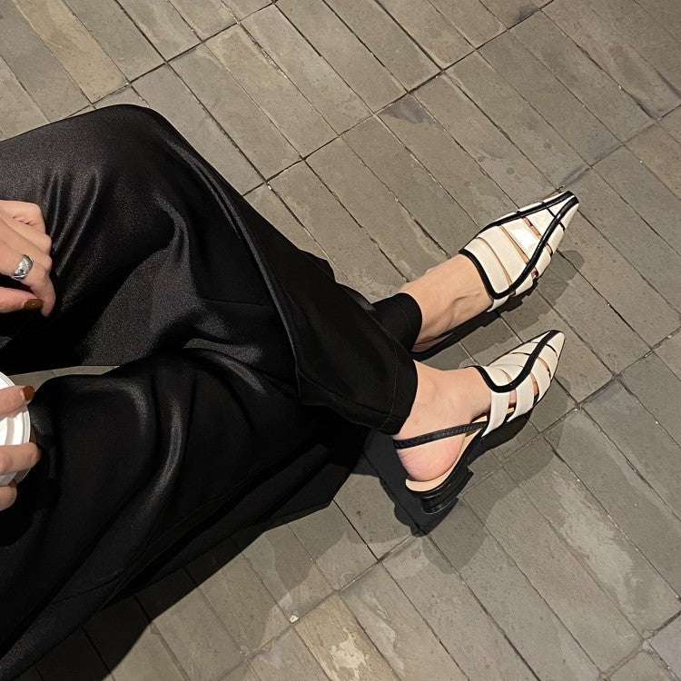 Baotou Sandals Women'S Summer Thick-Heeled Cowhide British Western Style Beige Women'S Shoes