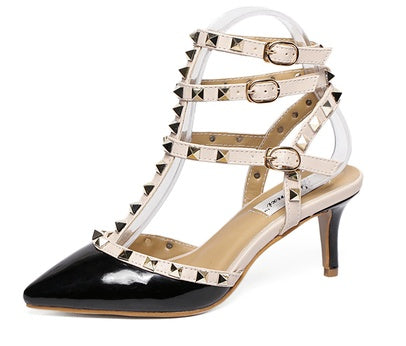 spring and summer chilli pepper rivets tip buckle high-heeled sandals