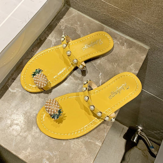 Pineapple Pearl Slippers Female Summer Flip Flops Outer Wear Flat Sandals And Slippers