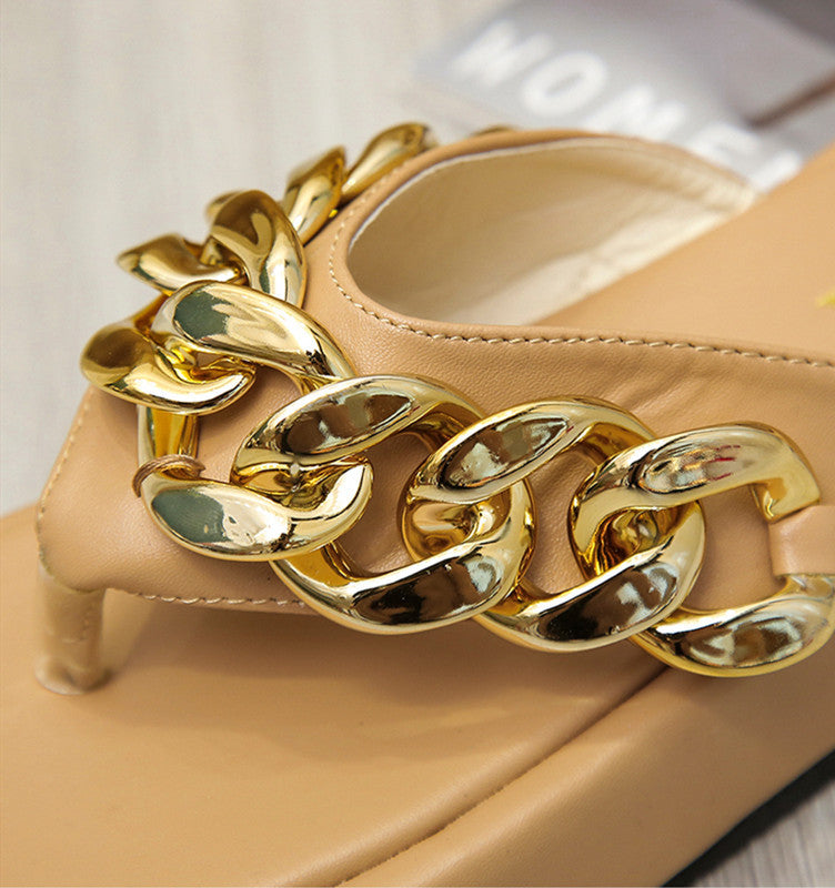 Chain Slippers Summer Fashion Thong Sandals Flip Flops Sponge Cake Platform Large Size Herringbone Shoes