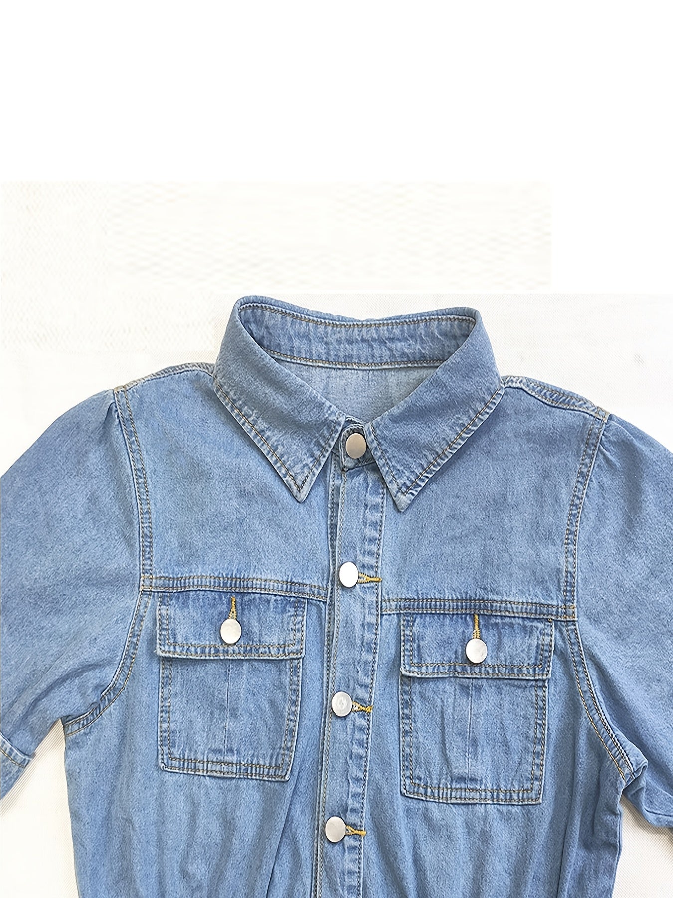 Versatile Casual A-Line Denim Dress with Pockets | Chic V-Neck, Rolled Sleeves | Spring/Fall Women's Midi