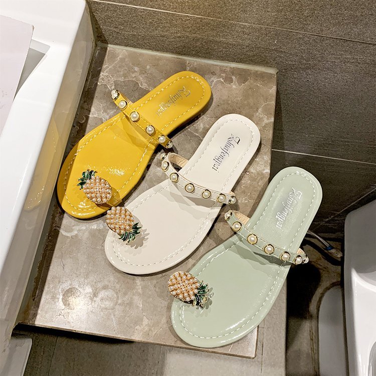 Pineapple Pearl Slippers Female Summer Flip Flops Outer Wear Flat Sandals And Slippers