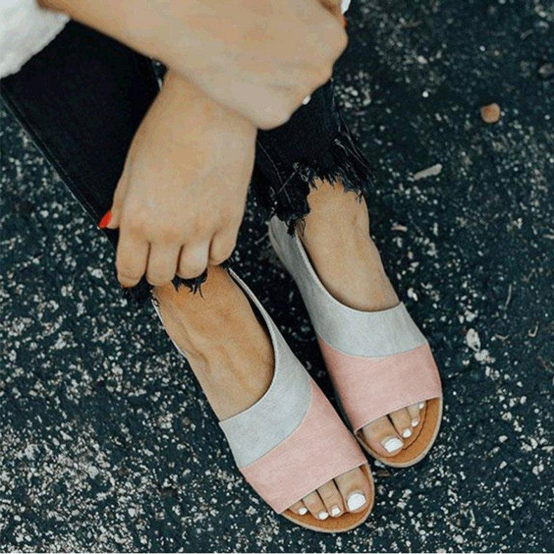 Wish speed sell spring and summer foreign trade fish mouth color matching mouth low square with large size ladies Europe and America sandals