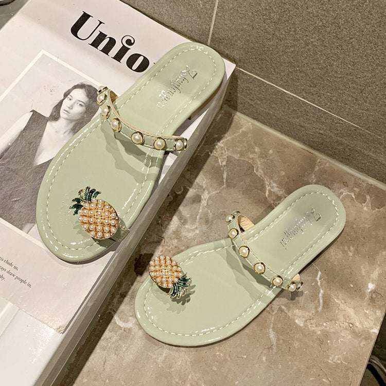 Pineapple Pearl Slippers Female Summer Flip Flops Outer Wear Flat Sandals And Slippers