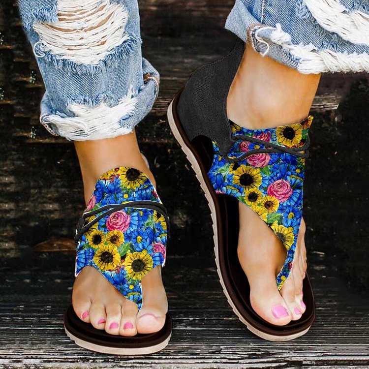 Spring And Summer Foreign Trade Printing Leopard Print New Large Size Ladies Flat Beach Sandals