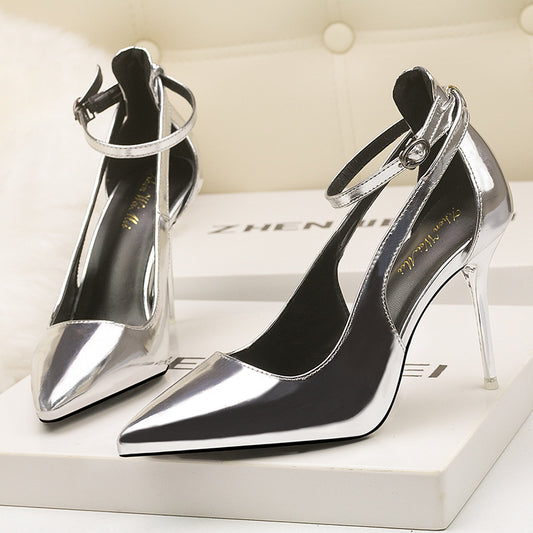 Spring And Summer New Fine Heel Package Head Leather Sandals Pointed