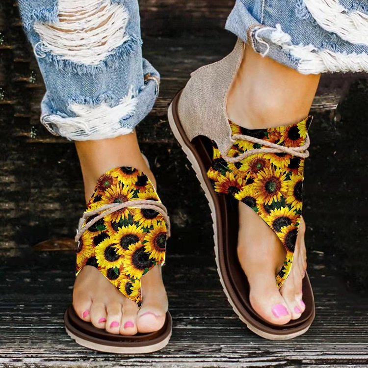 Spring And Summer Foreign Trade Printing Leopard Print New Large Size Ladies Flat Beach Sandals
